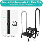 2 Step Stool with Handrail & 2 Casters for Elderly, Bed Steps for High Beds for Adults, Non Slip Platform and Adjustable Handrail, for Kitchen Bathroom RV Bathtub, Assist Rail for Elderly, black