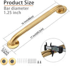 Shower Grab Bar, 2 Pack 16 Inch Gold Bathroom Grab Bar, 1.25" Diameter 304 Stainless Steel Anti-Slip Grab Bars for Bathtubs and Showers, Handicap Shower Grab Bar for Seniors Elderly