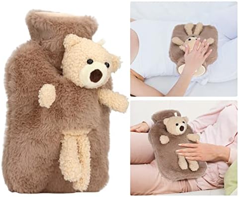 Hot Water Bottle with Cute Stuffed Animal Cover, Multifunctional 1000ml Capacity Wide Mouth Warm Water Bag, Cute Cartoon Bear Hot Water Bottle for Homes Office (Brown)
