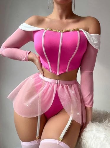 Fantasy Lingerie Set – Dawn Enchantment Edition, Romantic Lace Design, Soft Pastel Cosplay Outfit for Women