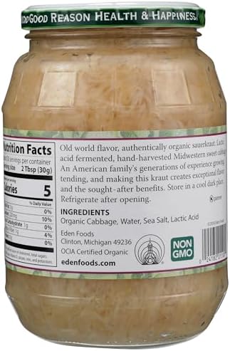 Eden Organic Sauerkraut, 32 oz Glass Jar, Fine Cut