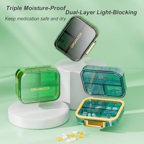 Portable Travel Pill Organizer with 7 Compartments - Perfect Weekly Pill Case Waterproof Pill Box for Daily Vitamins and Medicine, Small Pill Container for Pocket Purse (Blue)
