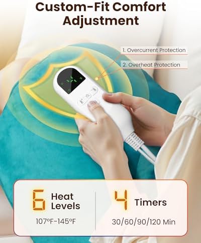 Weighted Neck & Shoulder Heating Pad for Pain Relief, Heated Neck Wrap w/ 6 Heat Options 4 Auto Timer, Machine Washable, Soothing Muscle Stiffness and Fatigue, Birthday Gifts for Dad Men Women Mom