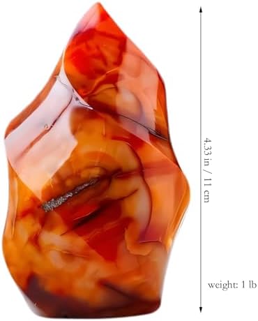 Natural Red Agate Flame Shaped Stone Quartz Reiki Energy Healing Crystal, Polished Gemstone Tower for Home Office Decor, 0.8-1 LB