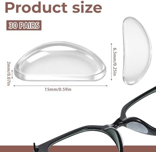 30 Pairs Eyeglass Nose Pads Soft Silicone Adhesive Glasses Nose Pad Eye Glasses Noses Pads Non Slip Clear Stick On Silicone Noses Pad for Glass Sunglasses and Eye Wear Full Plastic Frames(Clear,1cm)