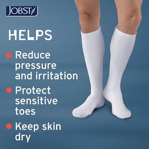 JOBST SensiFoot Diabetic Compression Socks for Men and Women 8-15 mmHg with Seamless Toe and Moisture Management - Extra Padding in Toe, Foot, and Heel Area - Knee High - Closed Toe - White, Large