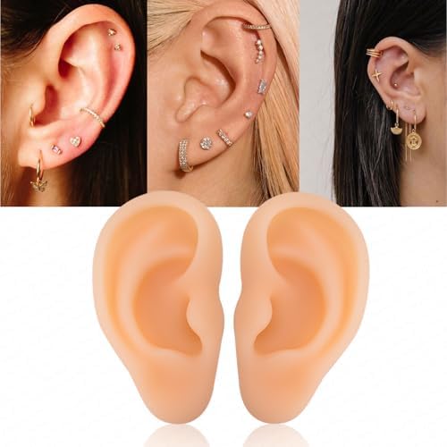 2PCS Realistic Silicone Ear Models – Soft Left & Right Fake Ears for Piercing Practice & Earring Display, Flexible Mannequin Mold for Artists & Retail Showcases (One Pair of Ear#1)