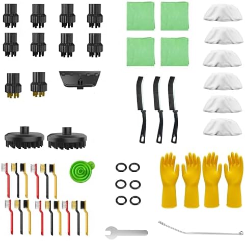 53-piece Steam Cleaner Accessory Set (Steam Cleaner Not Included): Multi-function Brush Head + Glass Cleaning Scraper + Replacement Cloths + Wire Brush + Rubber Gloves + Extension Pole