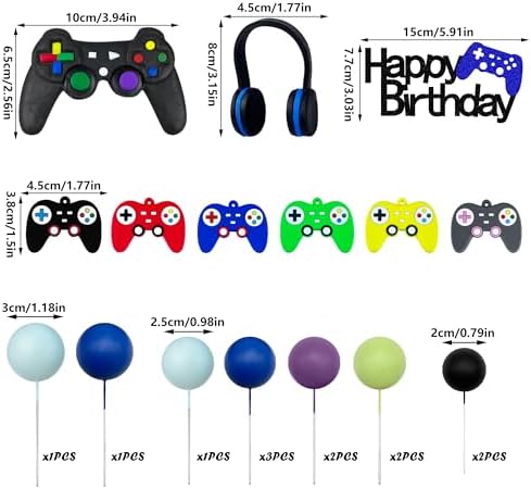 21 PCS Video Game Birthday Cake Toppers Controller Headset Ball Cake Decoration for Video Game Theme Birthday Party Supplies