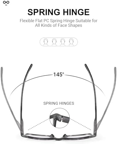 4 Pack Reading Glasses Men Blue Light Blocking with Spring Hinge, Anti Eyestrain/UV Large Wide Square Computer Readers