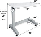 Vaunn Medical Pneumatic Adjustable Overbed Exam Bedside Table with Wheels (Hospital and Home Use), New Tabletop, Light Gray
