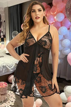ADOREJOY Women's Lingerie Lace Babydoll Plus Size Sleepwear Nightwear Mesh Chemise