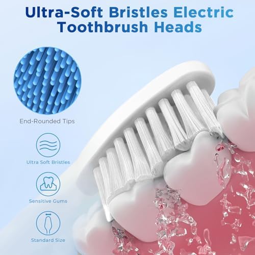 Sensitive Gum Care Replacement Brush Heads for Waterpik Complete Care 5.0/9.0 (CC-01/WP-861), STRB-3WW, Ultra Soft Bristles with Cover, Sonic Electric Tooth Brush Refill Heads (4-Pack, White)