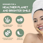 Greenzla Bamboo Toothbrushes, Wooden Toothbrush Set with Soft Bristles, Includes Travel Case and Charcoal Dental Floss, 4 Pack