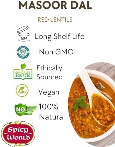 Masoor Dal 2 Pound Bag (32 oz) - Red Lentils Split - All Natural By Spicy World