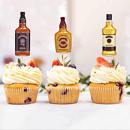 48 Pieces Whiskey Cupcake Toppers Aged to Perfection Party Supplies for Whiskey Party Man Happy Birthday Party