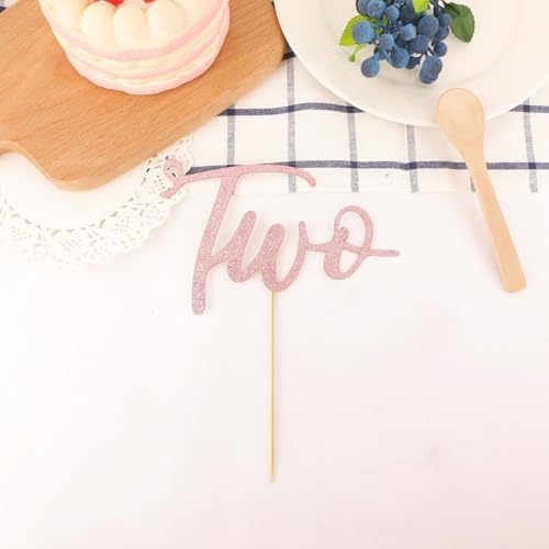 Two Cake Topper - Glitter Golden 2nd Birthday Cake Decorating Supplies, Perfect for Two Years Old Party or 2nd Anniversary