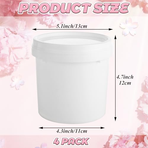 4 Pack White Plastic Pail Plastic Bucket with Lid, 1L Industrial Paint Pail Container Bucket Empty Paint Can Pigment Buckets for Art Crafts Projects Garage Organization (1 Quart)