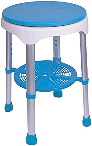 Healthline Round Bath Stool Shower Chair, Compact Shower Stool and Bench 350 Lbs - Small Bathtub Stool Chair for Shower, Non-Slip Seat, 360 Degree Rotating Padded Seat, Adjustable Height