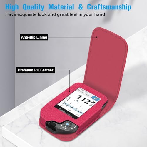 PU Protective Case with Detachable Hanging Lanyard for Freestyle Libre 3 2 / Libre Reader, Lightweight Shockproof Diabetic Storage Neck Sling Carrying Case with Carabiner Clip (Magenta)