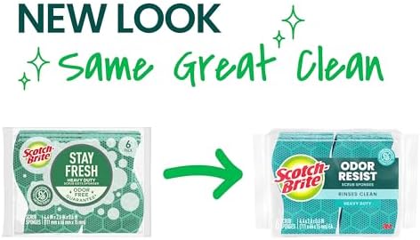 Scotch-Brite Odor Resist Heavy Duty Scrub Sponge, Dishwasher-Safe Kitchen sponges for Serious Scrubbing, Multipurpose Dish Sponge for Stuck-On Messes, 6 Scrubbing Sponges