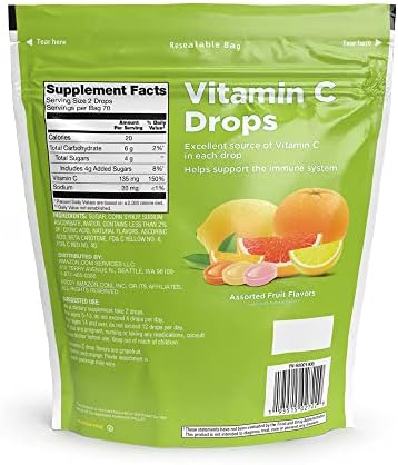 Amazon Basic Care Vitamin C Supplement Drops, Lemon, Orange & Grapefruit, 140 count (Previously SoundHealth)