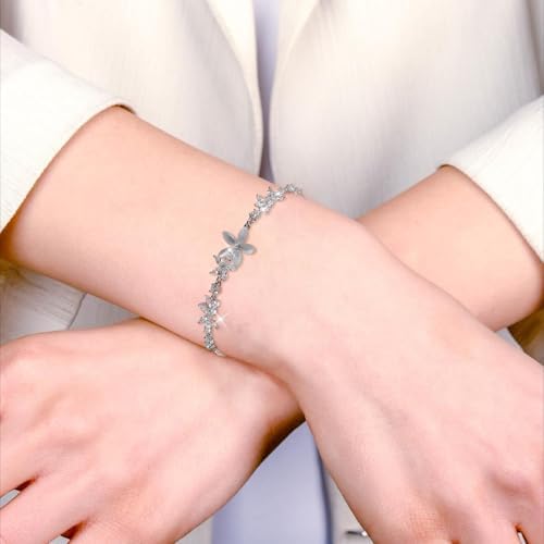 Gold Adjustable Bracelets for Women,Dainty Flower Bracelet Rhinestone Slider Floral Bracelet Floral Jewelry Adjustable Bridesmaid Bracelets Jewelry Gift
