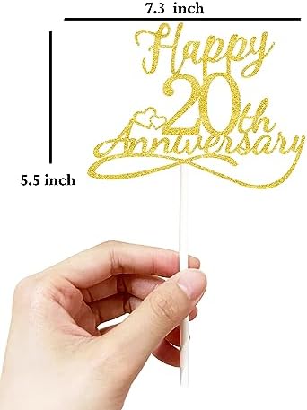 20th Wedding Anniversary Cake Toppers - Golden Double Decorations for 20 Year Anniversary Party