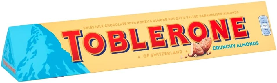 Toblerone Crunchy Almonds Chocolate Bar, 360g. Christmas, Confectionery, Big Night In, Birthday, Easter, Halloween, Thank you gift, Sharing Chocolate Bar, Present, Great Gift, OFFICIAL