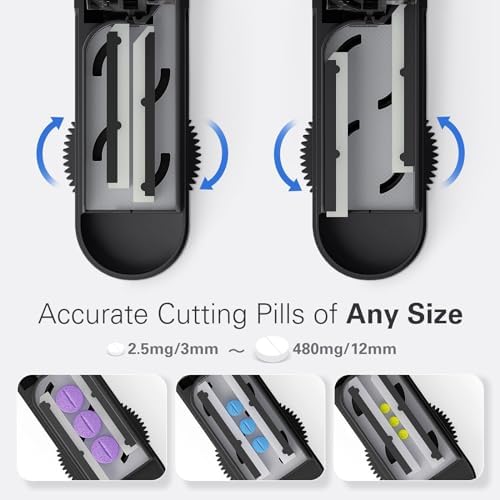 ONE PIX Pill Cutter Splitter for Small and Tiny Pills, Professional Adjustable Pill Cutter with Hidden Stainless Steel Blade, Safely Cuts Multiple Pills at Once, Grey