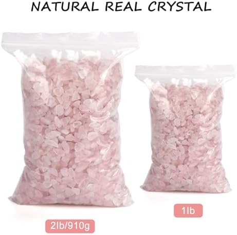 gemshan 2lb Rose Quartz Chips Natural Crushed Crystal Chip Bulk 7mm-9mm Irregular Healing Crystal Stone for Aquarium Vase Plant Decoration Craft DIY (Rose Quartz)