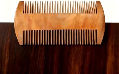 Men's Double-Sided Wooden Beard Comb, Premium Wood Grooming Comb for Mustache & Facial Hair Detangling, Smooth Anti-Static Beard Styling Comb for Daily Care