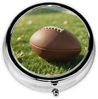 Rugby Pill Box Small Pill Case with 3 Compartments and Mirror, Portable Round Medicine Pill Organizer Box Portable Travel Metal Pill Case Box for Pocket or Purse