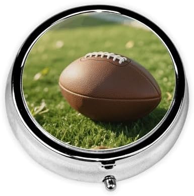 Rugby Pill Box Small Pill Case with 3 Compartments and Mirror, Portable Round Medicine Pill Organizer Box Portable Travel Metal Pill Case Box for Pocket or Purse