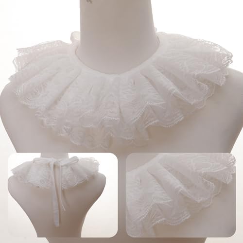 Lace Neck Ruffled Multi-layer Collar White Fake Collar Elizabethan Victorian Accessories for Women for Halloween Costume Party