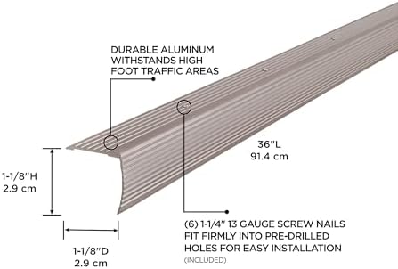 M-D Building Products 43878 M-D Fluted Stair Edging, 36 In L W X 1-1/8 In H, Aluminum, Pewter, Pack of 1, 3 Foot