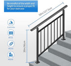 Upgrade Handrails for Outdoor Steps, Adjustable 4 Step Stair Railing Kit, Easy DIY Installation Kit Included, Black Wrought Iron Hand Rails for Outdoor Steps, 2 in 1 Stair&Horizontal Railing