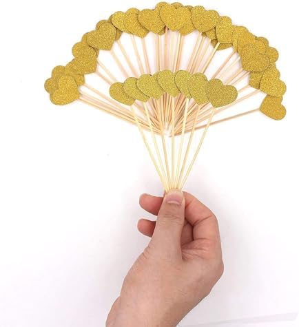 Confetti! 40-piece Heart Cupcake Toppers - Adorable Love-Themed Decorations for Valentine's Day, Weddings, Bridal Showers, Birthdays, and More! - Gold