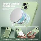 Magnetic for iPhone 14 Case, Compatible with MagSafe, [Full Camera Protection][Screen Protector] Silicone Shockproof Protective Phone Case for iPhone 14 6.1 inch, Matcha