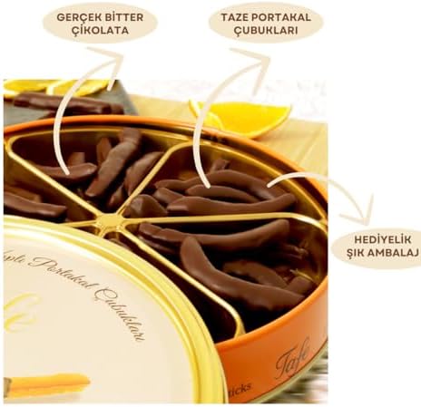 Tafe Dark Chocolate Coated Orange Sticks – Premium Belgian Bitter Chocolate – Gourmet Citrus Candy Gift Tin Box – 300g (10.5 oz)