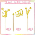 12 Pcs Cheerleader Cupcake Toppers – Gold Glitter Cheerleading Gymnastics Cupcake Decorations for Cheer Team, Gymnast Girl, or Girls Birthday Party Cake Decorations