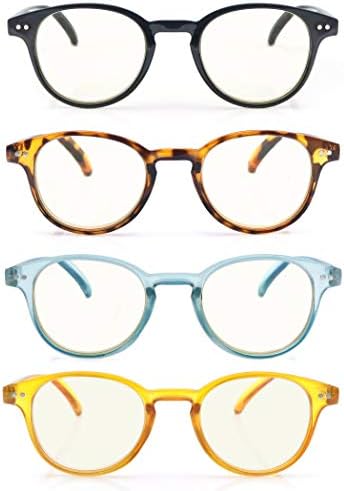 Reading Glasses Women Blue Light Blocking Round Readers +0.75 for Small Head/Petite Face Blue Ray Magnifying Cheaters 4 Pack