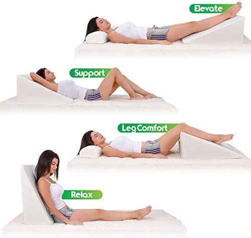 Abco Bed Wedge Pillow for Sleeping - Memory Foam Top - Reduce Neck & Back Pain, Snoring, Acid Reflux, Respiratory Problems - Ideal for Sleeping, Reading, Rest, Elevation - Washable Cover - 12in