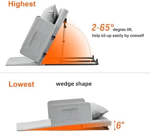 Electric Power Lifting Adjustable Bed Back Rest for Patient Back Lumbar Support, Assist Elderly to Get Out of Bed Easily, Removeable Bedrails with Pocket