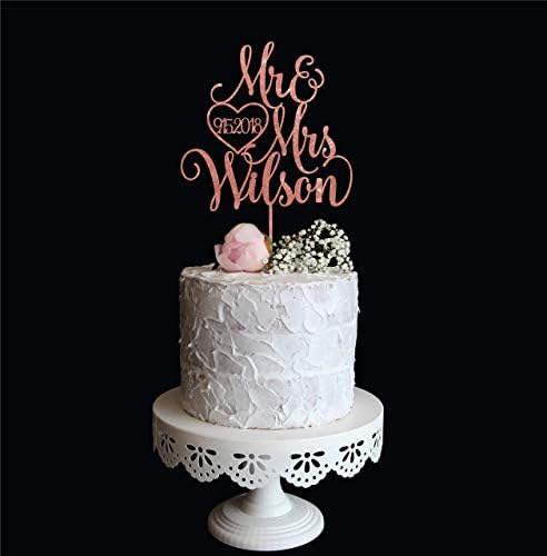 Rose Gold Mr & Mrs Wedding Cake Topper with Last name and Date, Elegant Custom Mr and Mrs Cake Topper, Personalised cake topper also available in Gold, Silver or Champagne Glitter