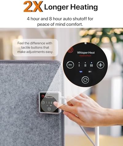 WHISPERHEAT Under Desk Warmer - Silent and Energy Efficient - Personal Under Desk Heater for Legs and Feet - for Office and Home - with Thermostat and Timer