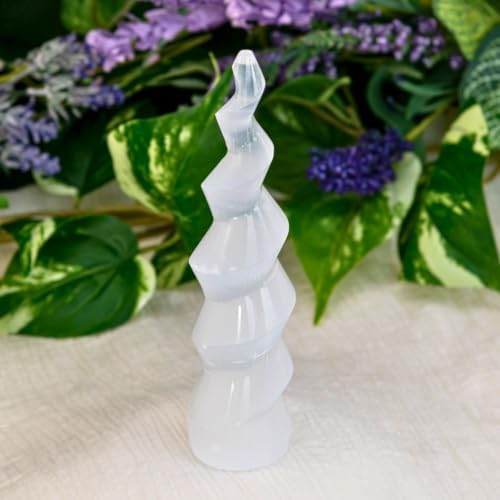 Down to Earth Selenite Iceberg Tower – Natural White Crystal for Energy Cleansing, Meditation, Reiki, Charging Stones & Home Décor – Polished Healing Crystal Tower (6" Corkscrew)