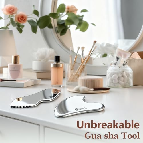 2Pcs Stainless Steel Gua Sha Facial Tools,Face and Body Skin Massage,Scraping Tools for Jaw Lift Massager,Puffiness Reduction,Lymphatic Drainage & Skin Tightening,Great Gift-for Women,Spring Skin Care