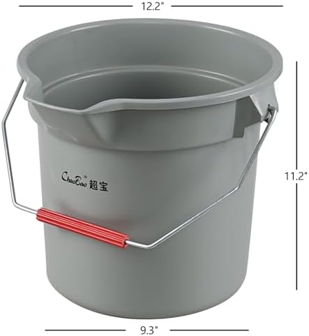 14 Quart Commercial Cleaning Pail with Handle, 4-Pack Plastic Bucket with Pour Spout, Grey
