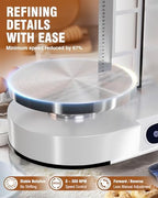 WantJoin Cake Decorating Machine - 4-12 Inch Sloped Panel LED Automatic Cream Spreading with Adjustable 0-300 RPM Rotation Speed Electric Turntable, Cake Icing Machine, with 3 Scraper Sets,White